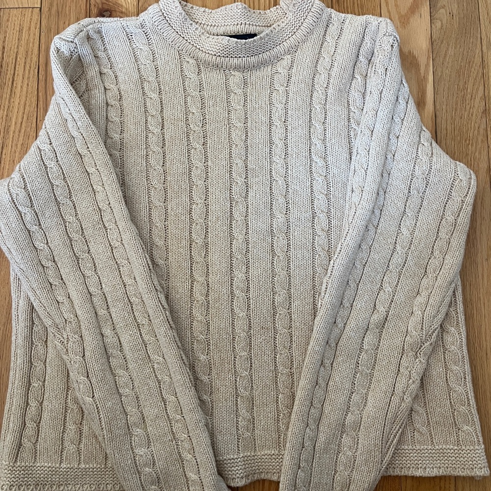 Liz Claiborne Oatmeal 100% Cotton Cable Knit Sweater